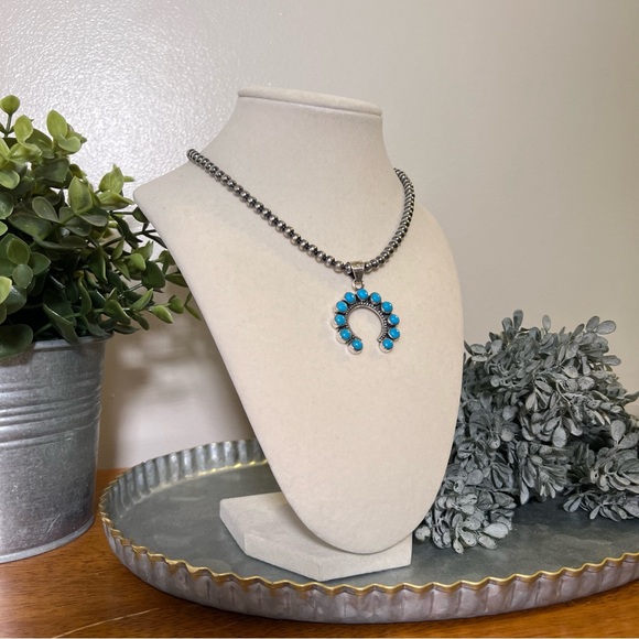 925 Sterling Silver & Kingman Turquoise Naja Pendant • Southwestern • - Picture 9 of 13
